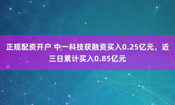 正规配资开户 中一科技获融资买入0.25亿元，近三日累计买入0.85亿元